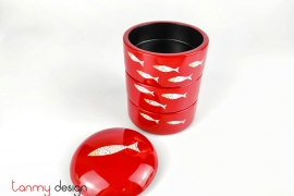 3-tier cylindrical box with eggshell fish 12*H15cm
